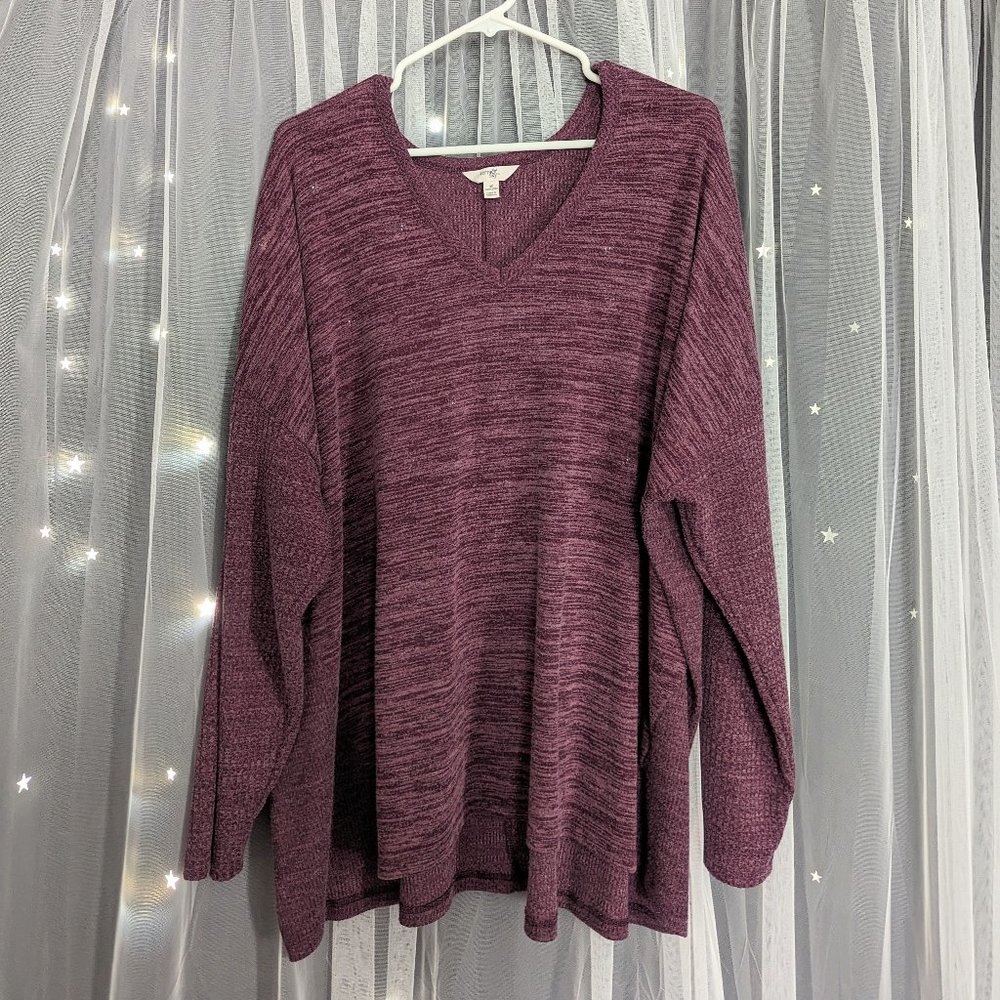 Heather Long Sleeve V-Neck Sweater Pullover T-Shirt Plus Size 3X